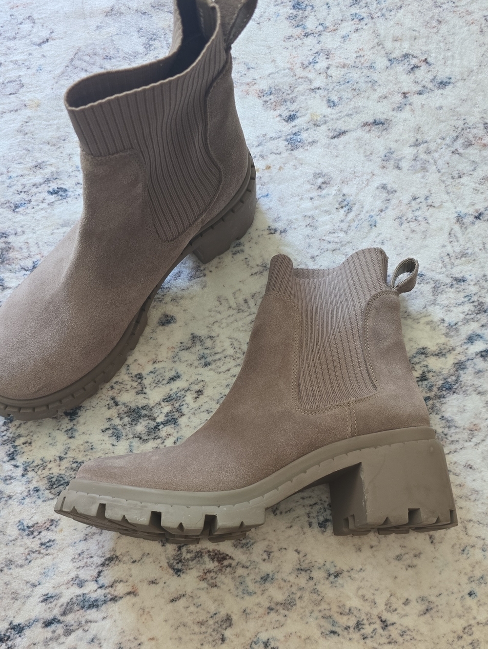 Steve Madden Taupe Suede Lug Sole Chelsea Boots